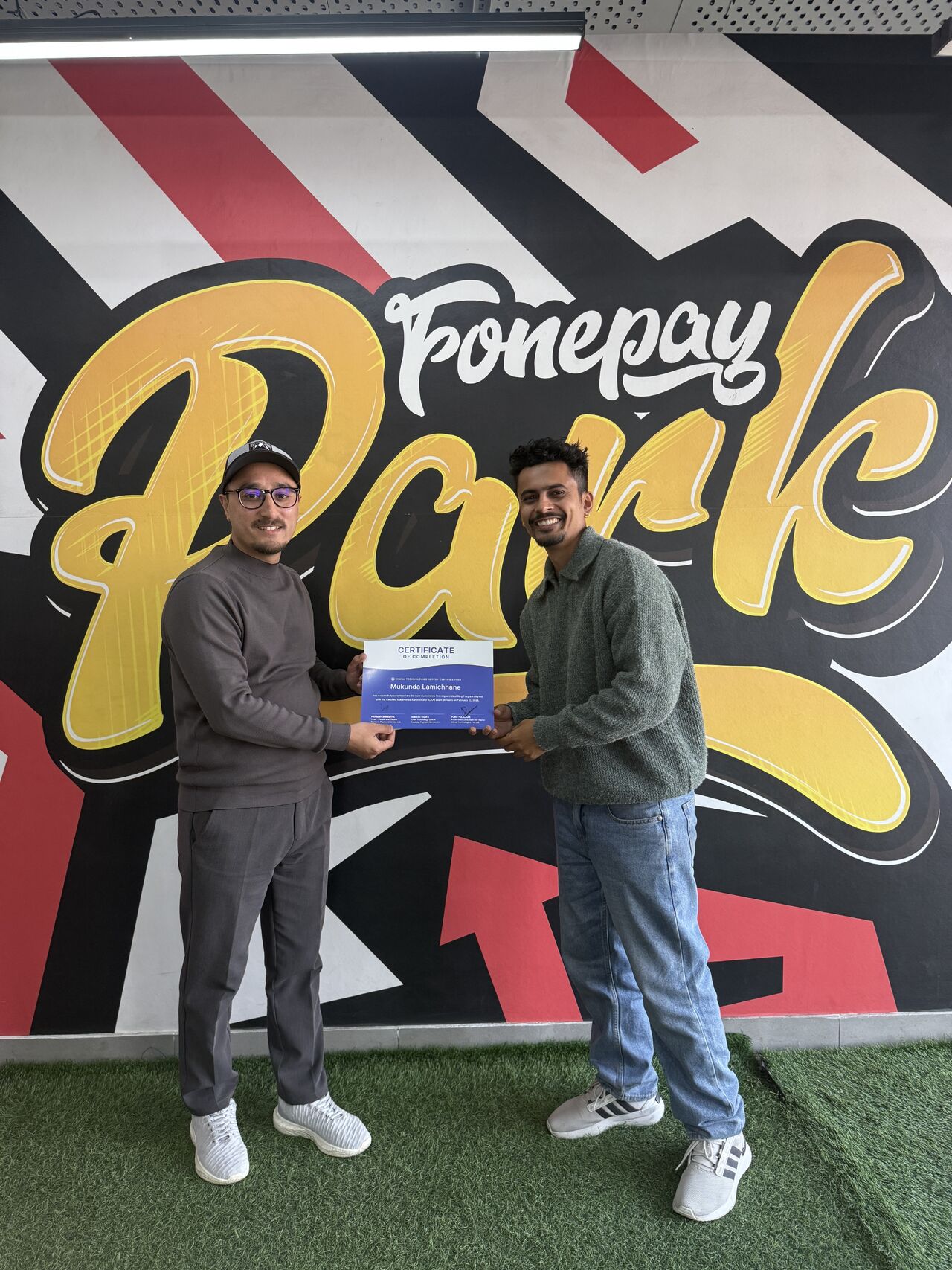 Fonepay learner receiving a Kubernetes certificate